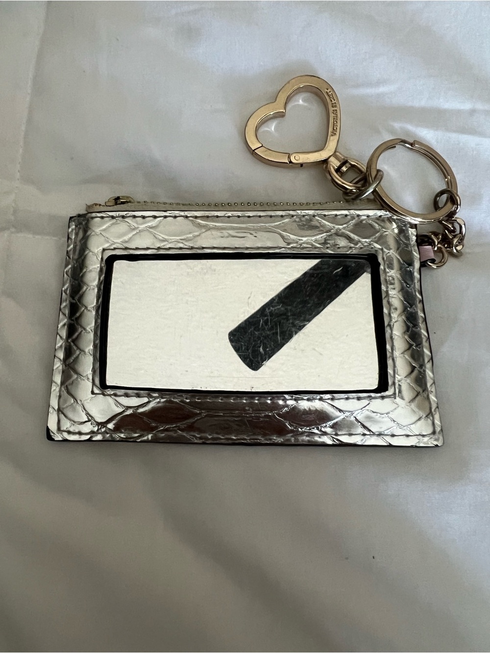 Victoria's Secret Metallic Silver Card Wallet with Pink & White Trim - Picture 2 of 2